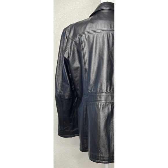 Wilson’s Black Leather Coat  Woman’s Sz L Excellent Condition Front Button - Picture 8 of 13